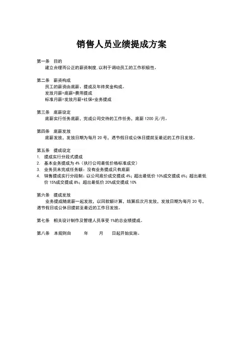 销售人员业绩提成方案 (1)