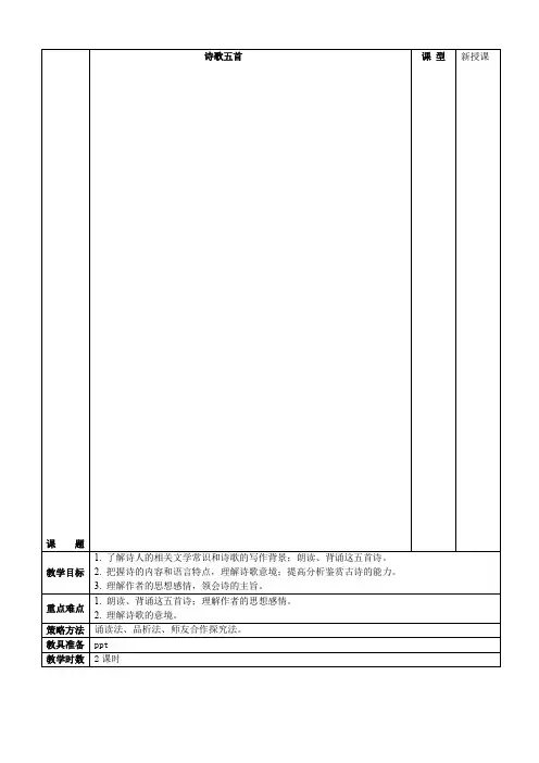 人教部编版2018年八年级上册语文第24课《诗词五首》表格版教案 3