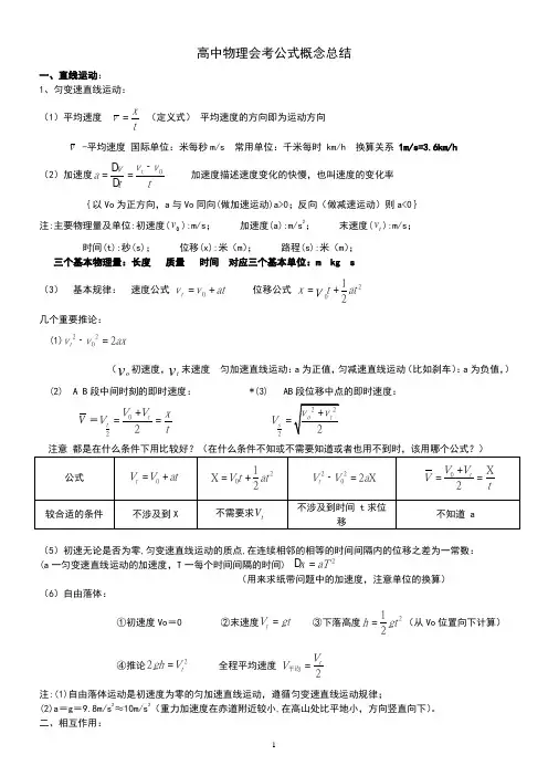 高中物理会考(学业水平考试)公式及知识点总结1