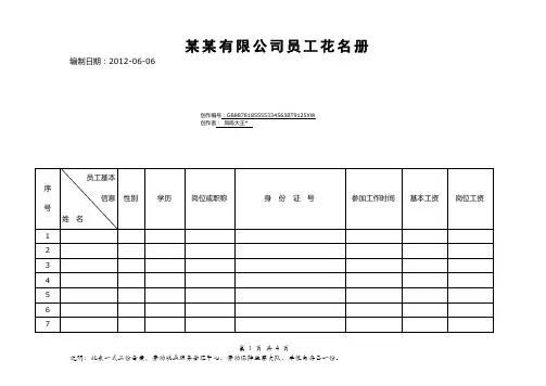 公司员工花名册(模板) 3