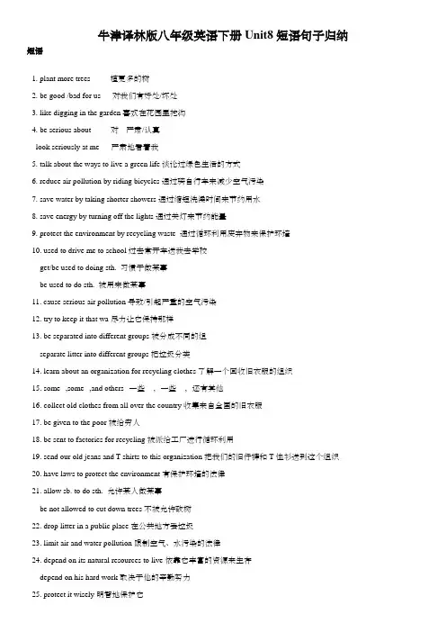 牛津译林版八年级英语下册Unit8短语句子归纳