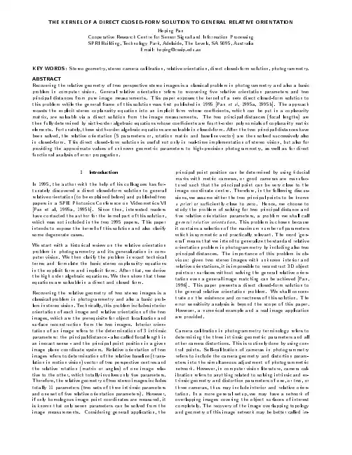THE KERNEL OF A DIRECT CLOSED-FORM SOLUTION TO GENERAL RELATIVE ORIENTATION