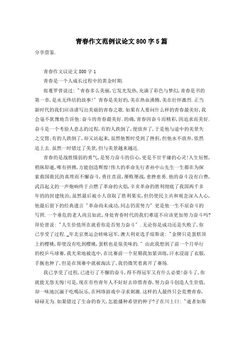 青春作文范例议论文800字5篇