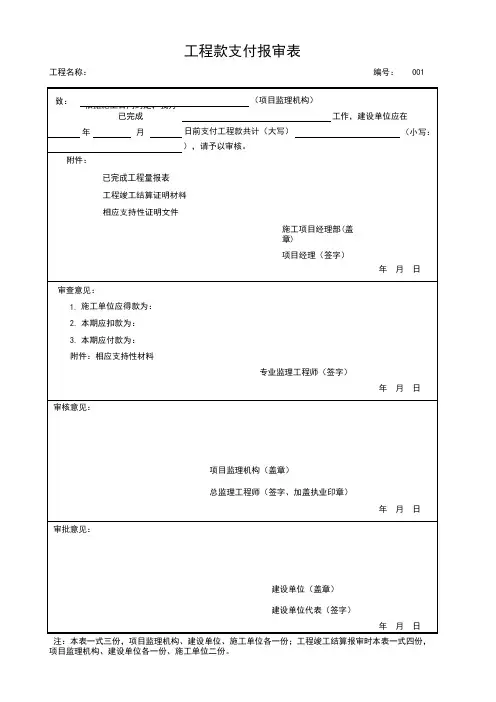 工程款支付报审表 2