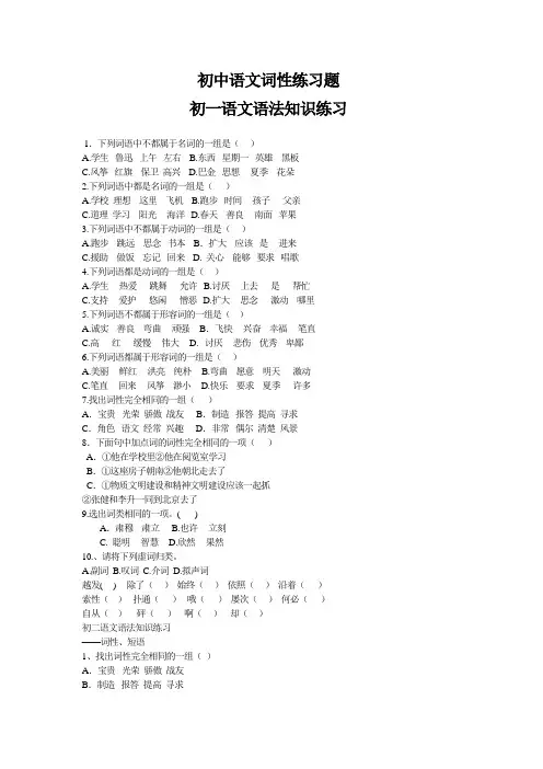 初中语文词性练习题 2