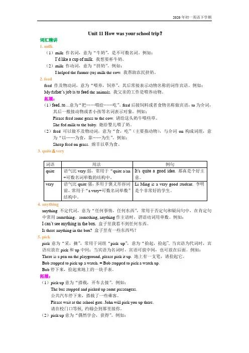 人教版英语七年级下册Unit  How was your school trip词句精讲精练