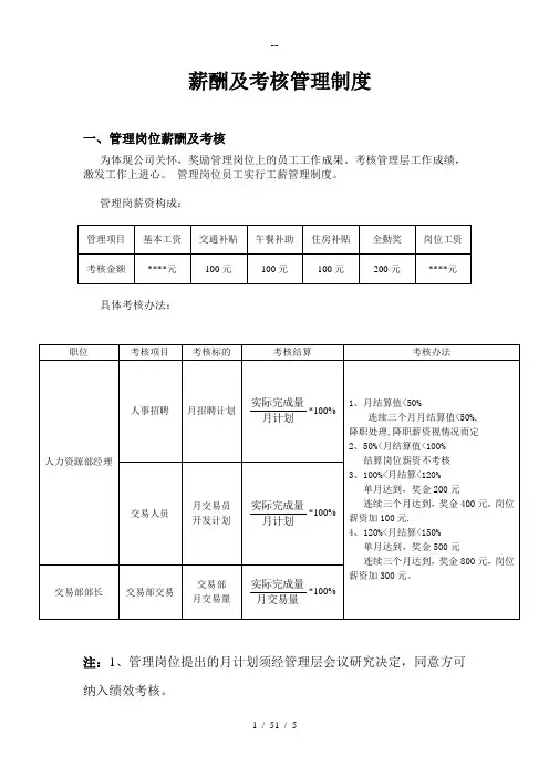 公司薪酬及考核管理制度
