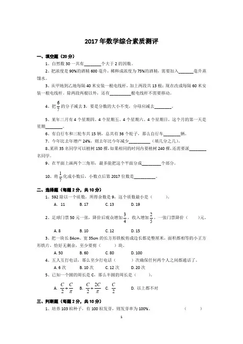 2017年数学综合素质测评