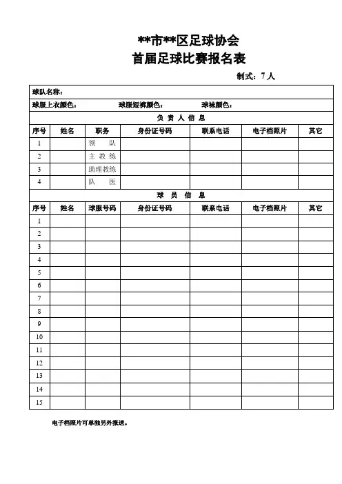 XX市XX区足球协会首届足球比赛报名表【模板】