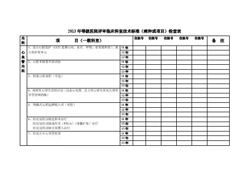 三甲医院复评临床科室技术标准(病种或项目)检查表