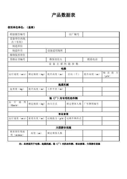 产品数据表