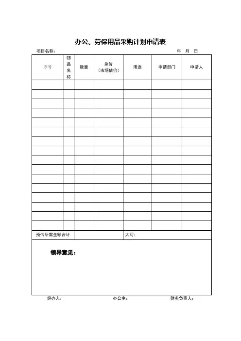 办公用品采购计划表格