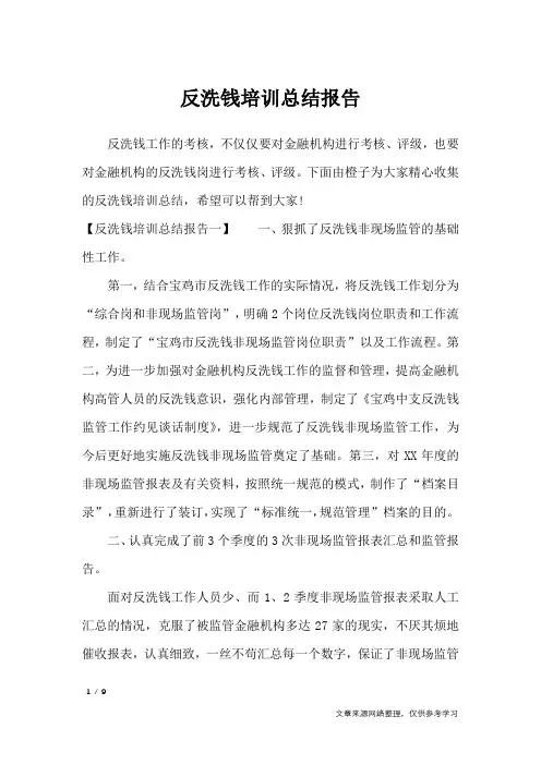 反洗钱培训总结报告_工作总结