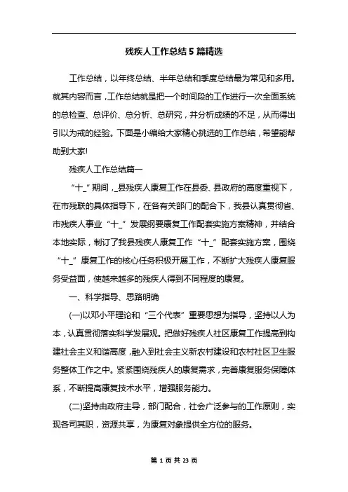 残疾人工作总结5篇精选