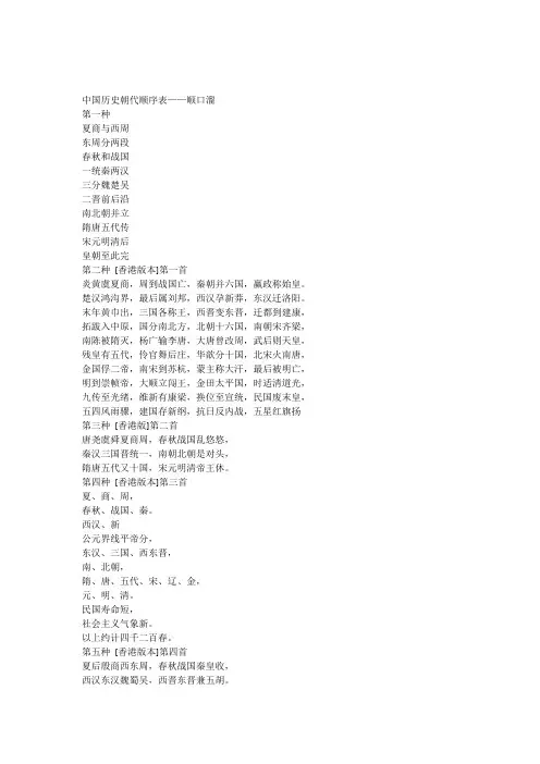 中国历史朝代顺序表-顺口溜