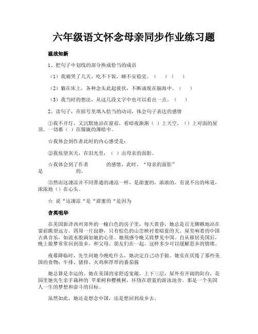 六年级语文怀念母亲同步作业练习题