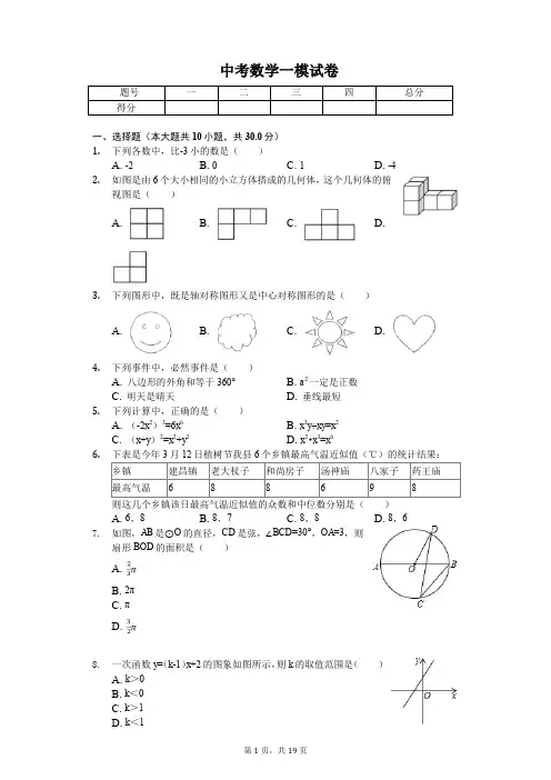 2020年辽宁省葫芦岛市建昌县中考数学一模试卷