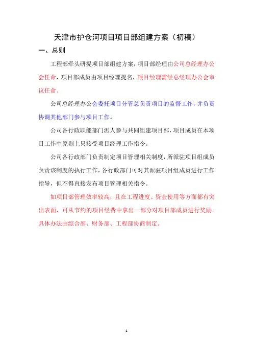 项目部组建方案(建议)