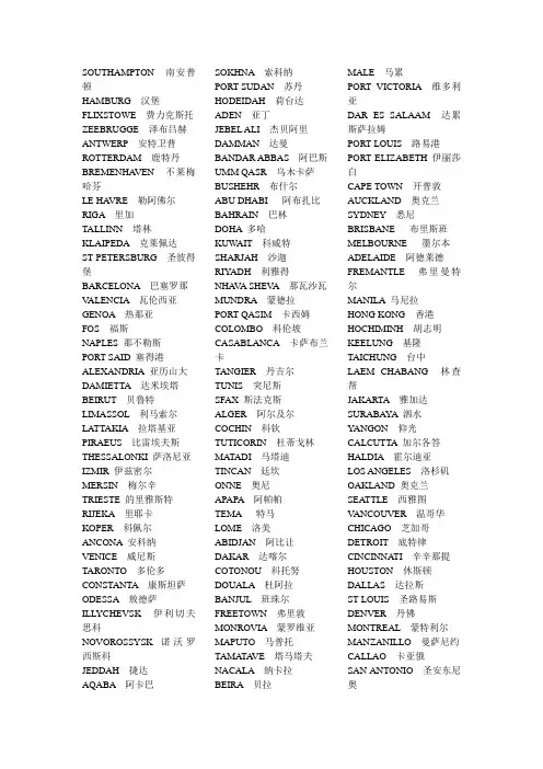 世界主要港口中英文对照