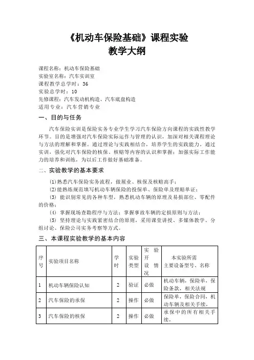 机动车保险基础实验大纲