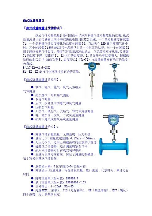 热式质量流量计说明书
