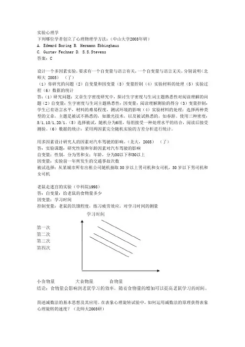 2011年实验心理学狂背重点