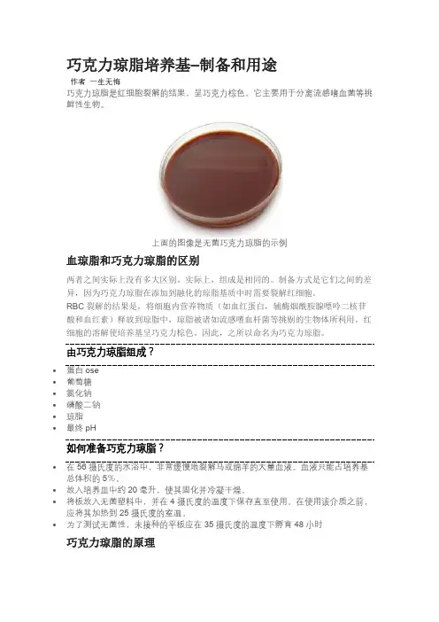 巧克力琼脂培养基制备和用途