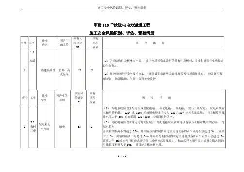 施工安全风险识别、评估、预控清册