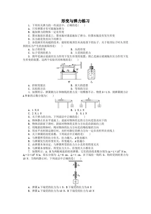 2018-2019学年鲁教版必修1  第4章第2节形变与弹力 作业
