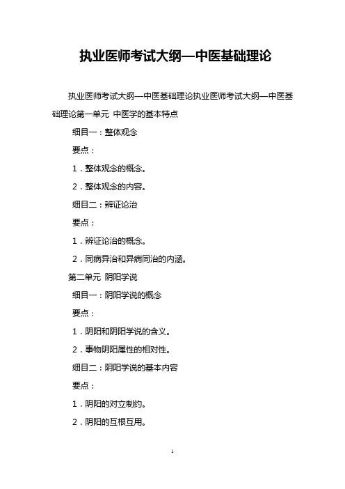 执业医师考试大纲—中医基础理论