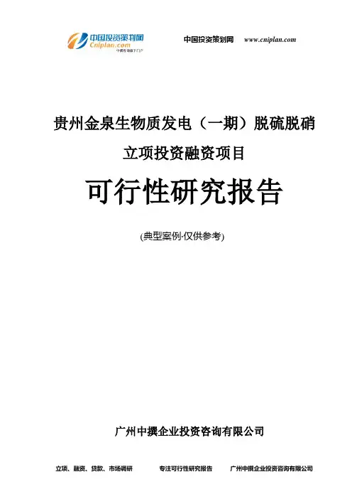 贵州金泉生物质发电(一期)脱硫脱硝融资投资立项项目可行性研究报告(中撰咨询)