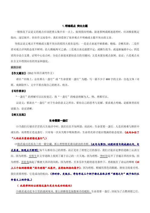 高考语文议论文写作指导：明确观点突出主题
