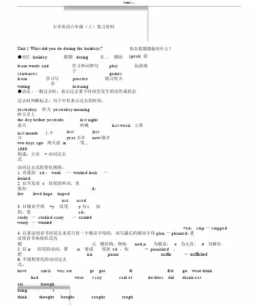 湘少版本小学六年级的上册的英语总结复习重点.doc