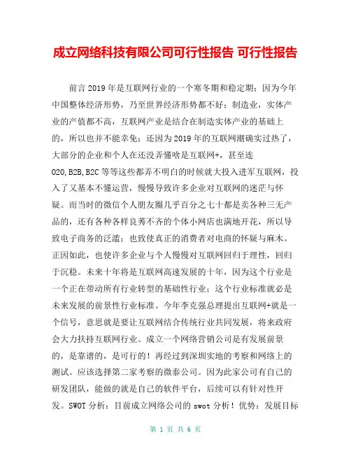 成立网络科技有限公司可行性报告 可行性报告