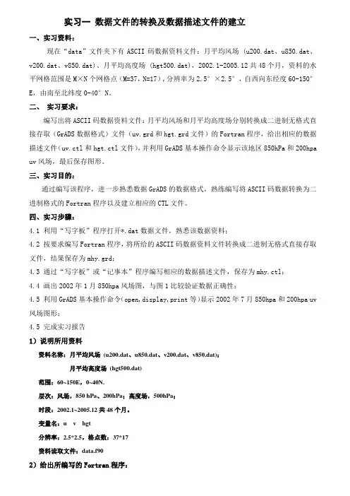 GrADS绘图实习一数据文件的转换及数据描述文件的建立