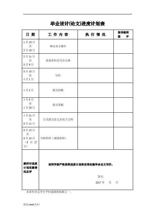 论文进度计划表