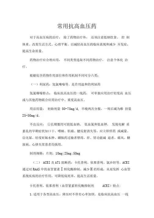 常用抗高血压药
