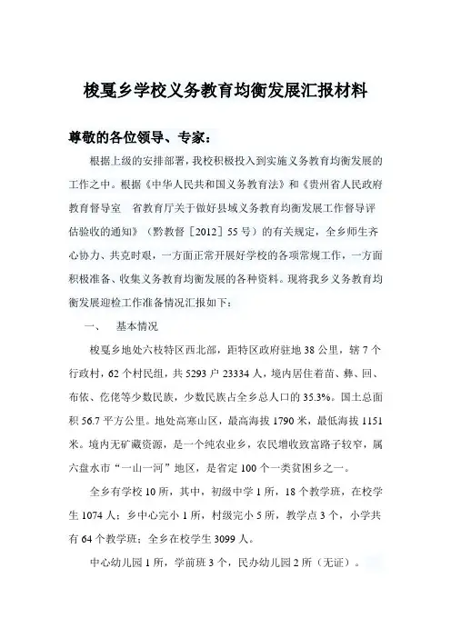梭戛乡学校义务教育均衡发展汇报材料