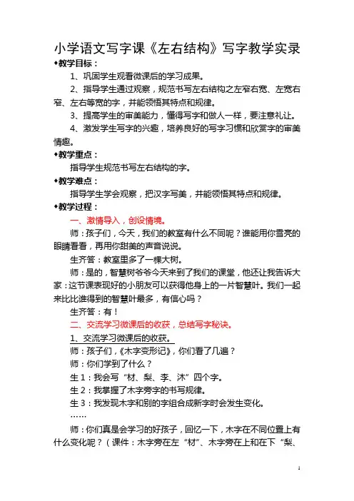 小学语文写字课《左右结构》写字教学实录