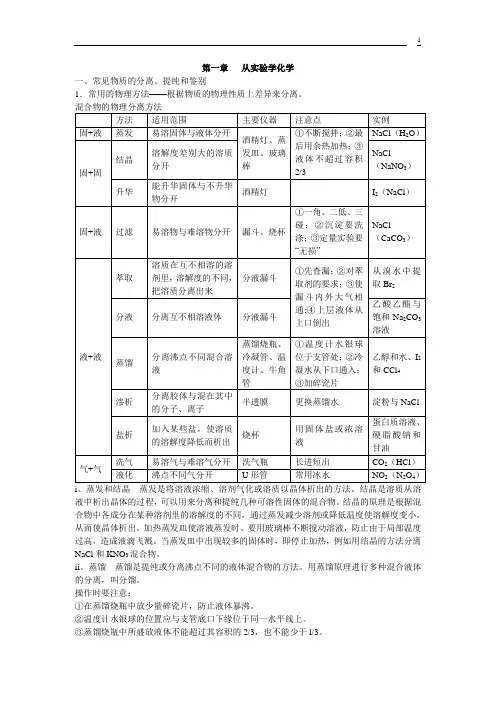 高一化学必修1知识点综合总结整理版【精品】【强烈推荐】