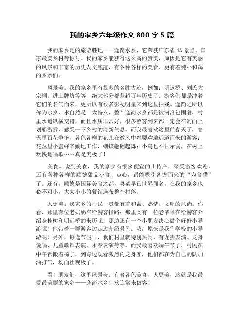我的家乡六年级作文800字5篇