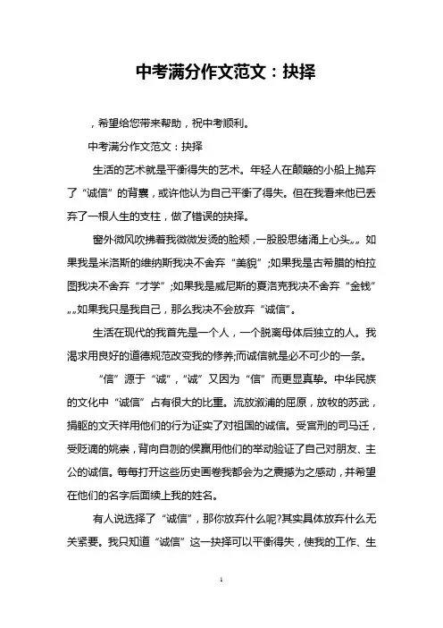 中考满分作文范文：抉择