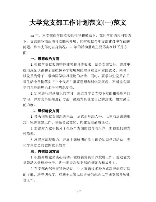 大学党支部工作计划范文(一)范文