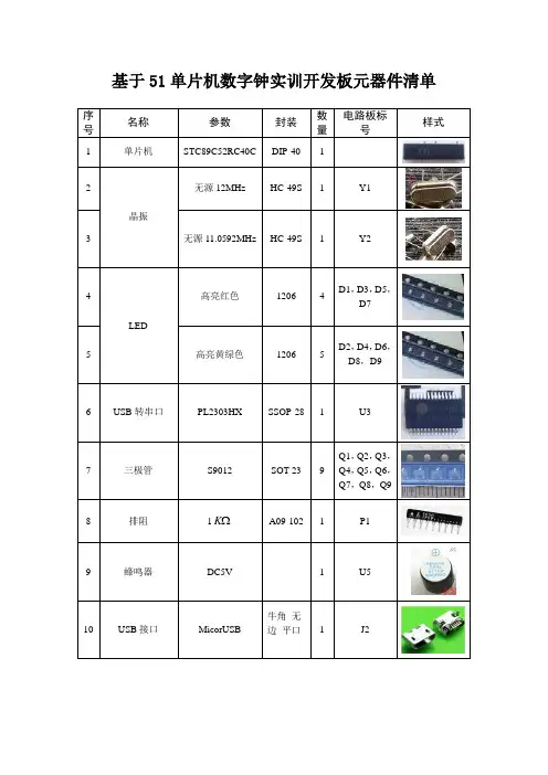 基于51单片机数字钟实训开发板元器件清单