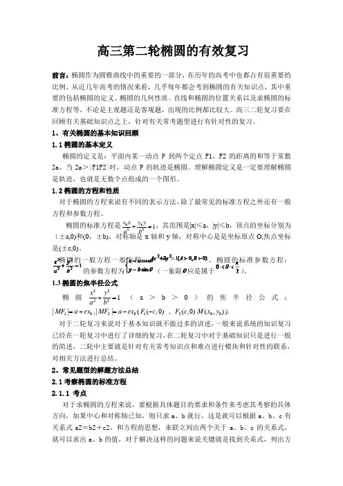 高三第二轮椭圆的有效复习