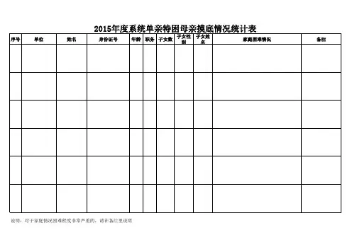 2015年度系统单亲特困母亲摸底情况统计表