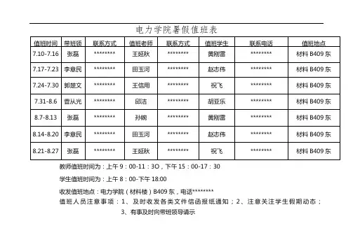 电力学院暑假值班表【模板】
