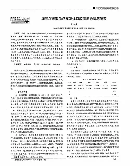 加味泻黄散治疗复发性口腔溃疡的临床研究 2