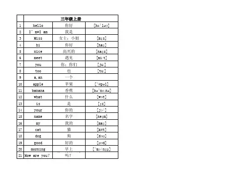 闽教版新版全8册英语单词