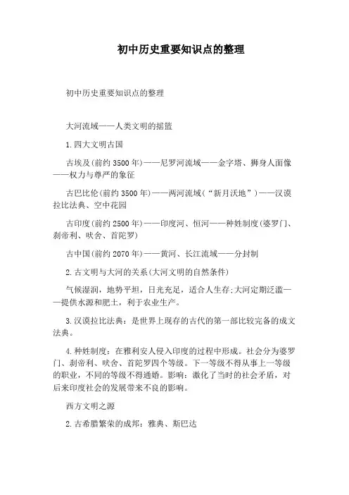 初中历史重要知识点的整理